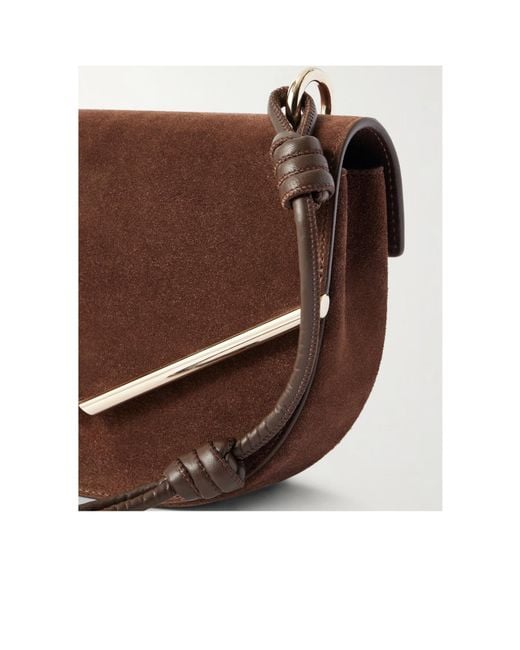 Aquazzura Brown Galerie Leather-Trimmed Suede Shoulder Bag