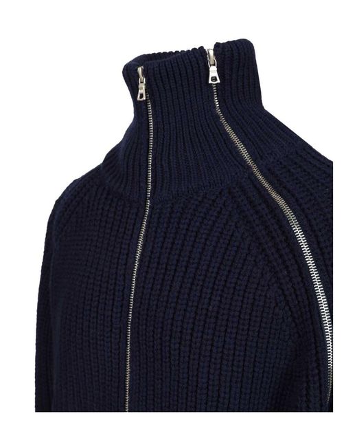 Dries Van Noten Blue High Neck Zip-Up Jumper for men