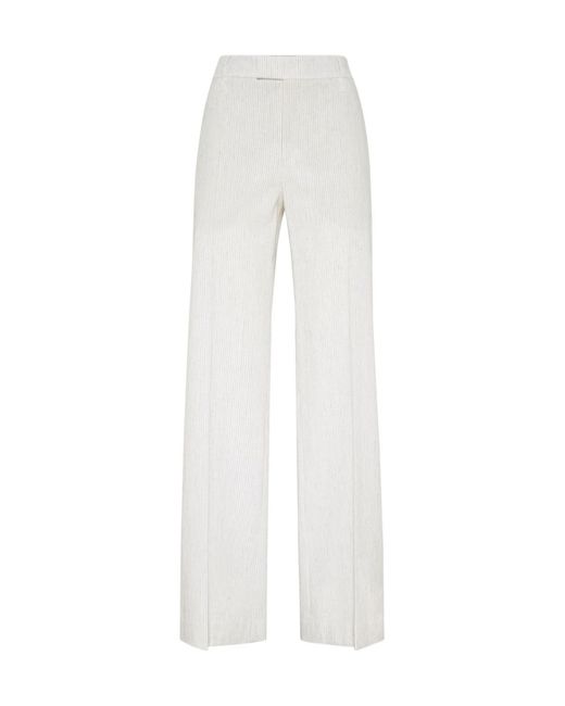 Brunello Cucinelli White Pinstriped Linen-Blend Trousers