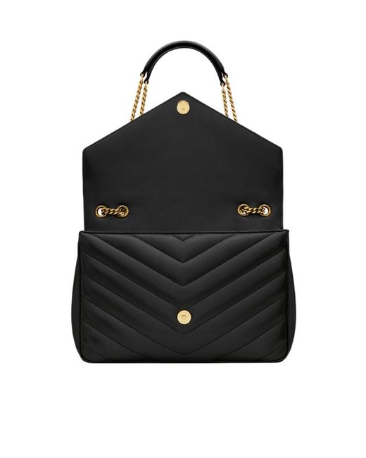 Saint Laurent Black Loulou Foldover Top Large Shoulder Bag