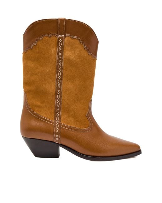Isabel Marant Brown Duerto Western Panelled Leather Mid-Calf Boots