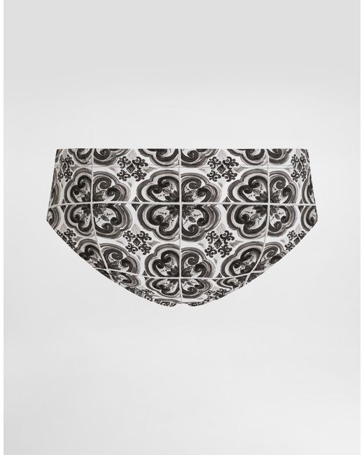 Dolce & Gabbana White Graphic Printed Drawstring Swim Trunks for men