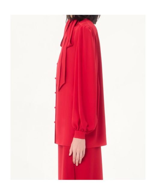 Valentino Red V-Neck Button-Up Blouse