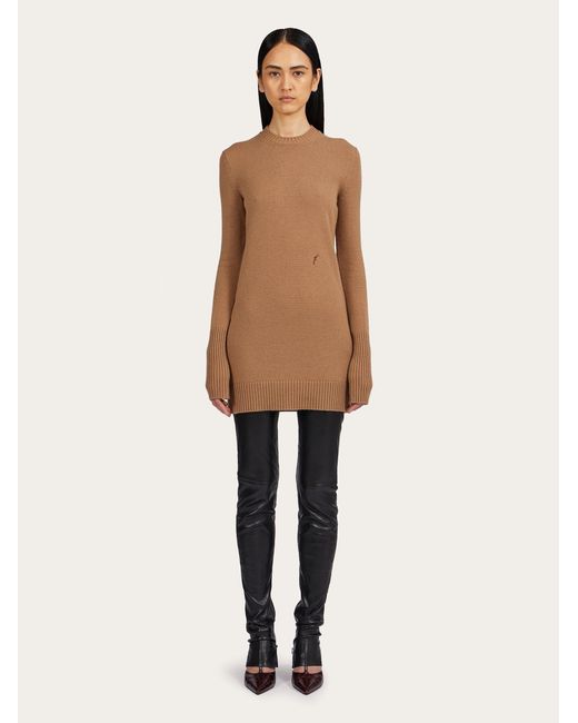 Ferragamo Brown Ferragamo Crewneck Mini Dress