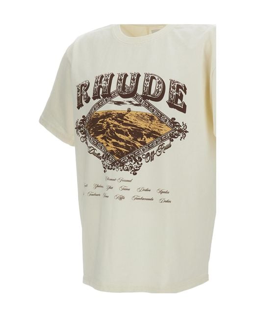 Rhude White Logo Printed Crewneck T-Shirt for men