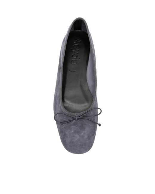 Aeyde Gray Tiby Bow-Detail Suede Ballet Flats