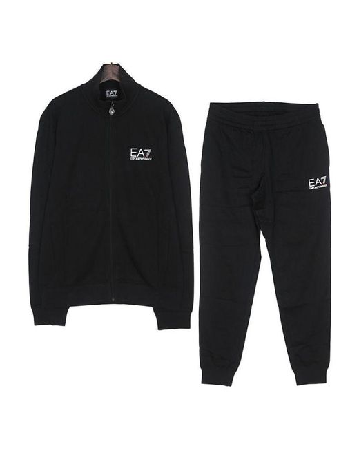 EA7 Black Vertical Collar Logo Two-Piece Suit for men