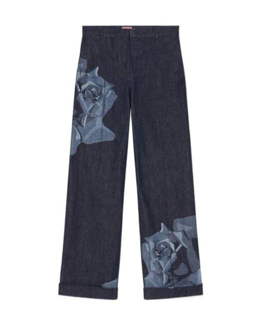 KENZO Blue Rose Printed Wide-Leg Jeans