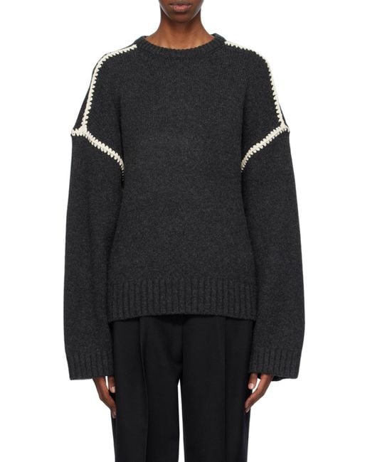Totême Black Totême Long Sleeved Crewneck Knitted Sweater