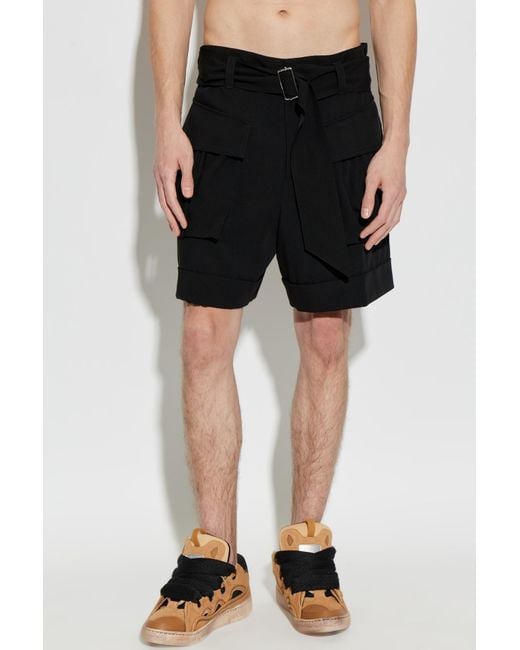 Lanvin Black Belted Cargo Shorts for men