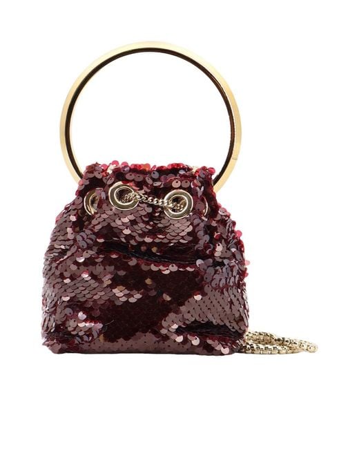 Jimmy Choo Red Sequin-Embellished Drawstring Bucket Bag
