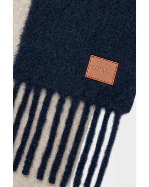 Loewe Blue Logo Patch Fringed Scarf