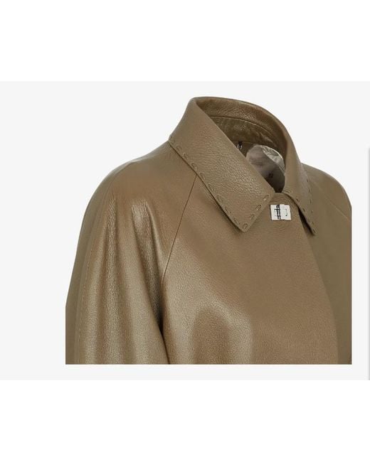 Fendi Green Leather Overcoat