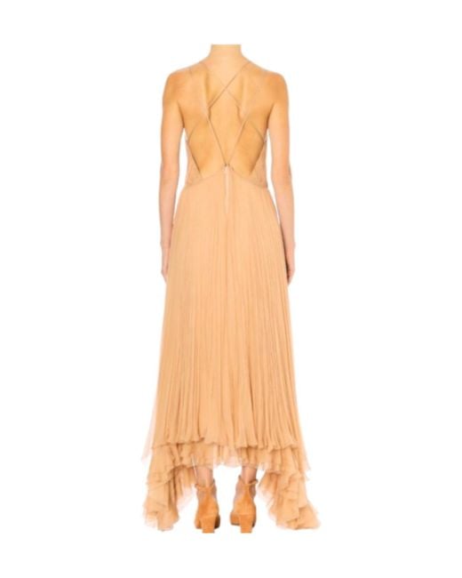 Alberta Ferretti Orange Pleated Long Skirt
