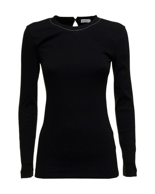 Brunello Cucinelli Black Embellished Knitted Jumper