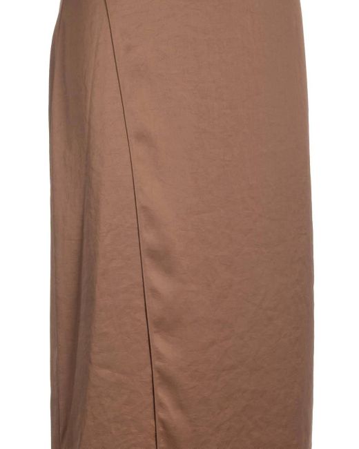 Theory Brown Crushed Satin Wrapped Midi Skirt