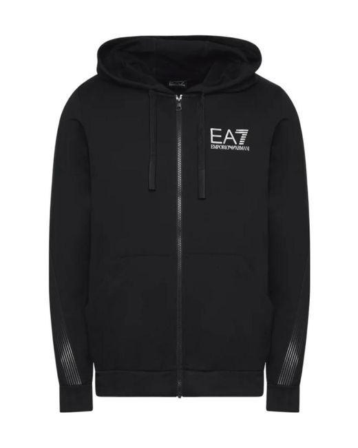 EA7 Black Zip-Up Logo-Print Hoodie for men