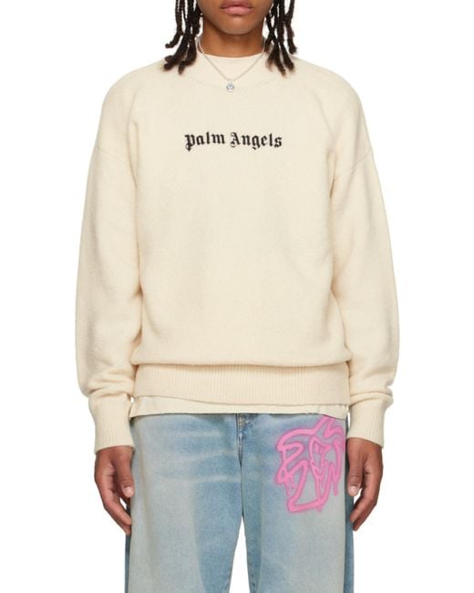 Palm Angels Natural Classic Logo Crewneck Jumper for men
