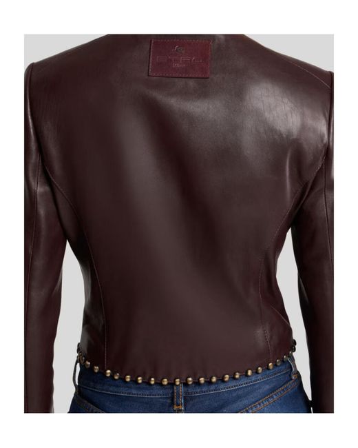 Etro Brown Cropped Leather Jacket With Studs