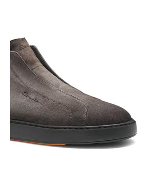Santoni Brown Suede Slip-On Sneakers for men