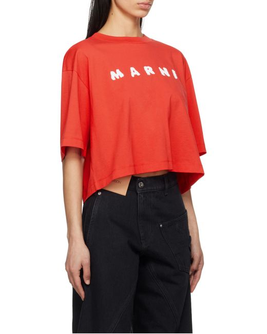 Marni Red Logo Scribbled Boxy T-Shirt