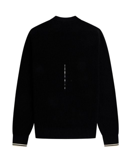 Fred Perry Black Waffle-Knit Crewneck Jumper for men