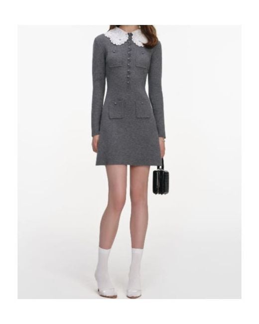 Self-Portrait Gray Contrast Collar Knitted Dress