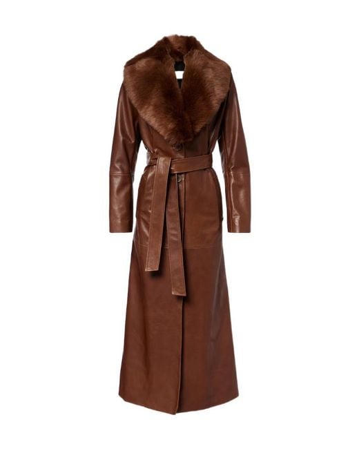Nour Hammour Brown Dakota Shearling-Trimmed Leather Coat