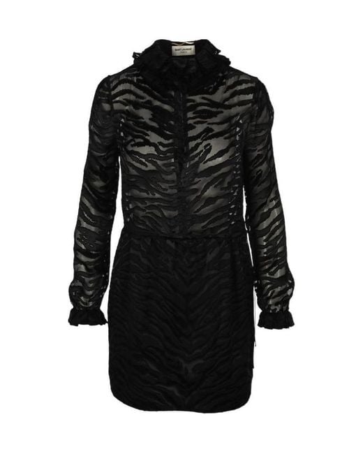 Saint Laurent Black Zebra Print Sheer Dress
