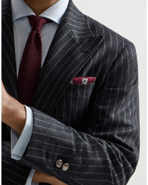 Brunello Cucinelli Blue Silk Geometric-Pattern Pocket Square for men