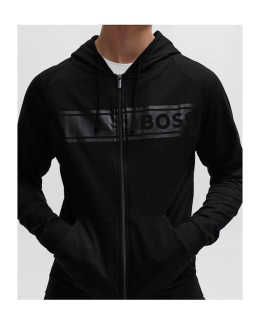 Boss Black Logo-Print Zip-Up Hoodie for men