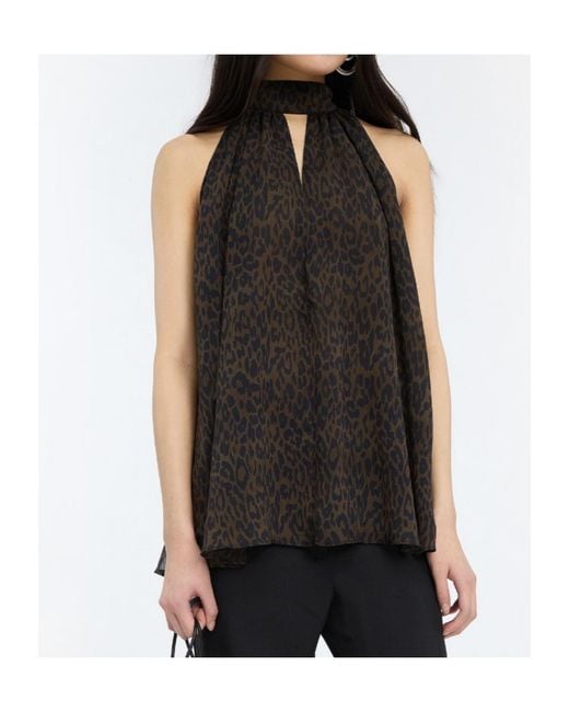 ROTATE BIRGER CHRISTENSEN Black Halterneck Bow Top Leopard