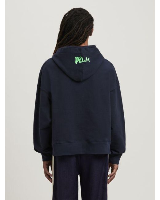 Palm Angels Blue Graphic-Print Cotton Hoodie for men
