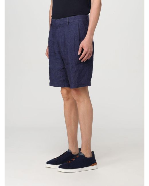 Zegna Blue Pleated Linen Bermuda Shorts for men