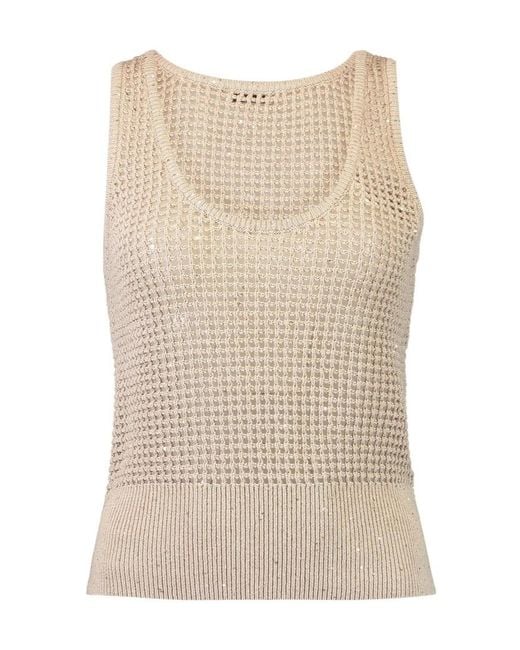 Brunello Cucinelli Natural Sleeveless Knitted Tank Top