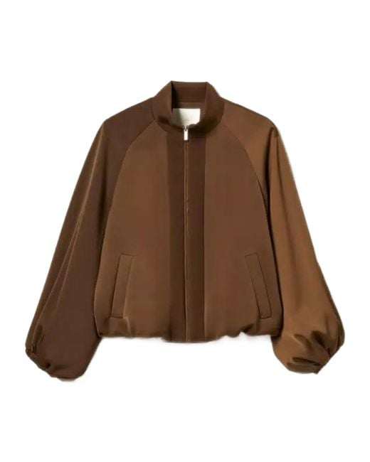 Twinset Brown Long-Sleeve Casual Zip-Up Jacket