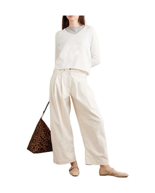 Allude White Cotton And Cashmere-Blend Sweater