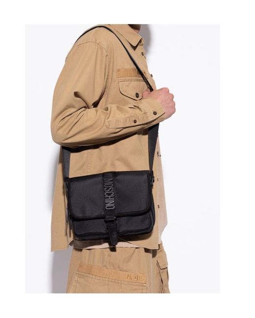 Moschino Black Logo-Plaque Buckled Shoulder Bag for men