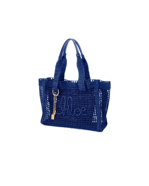 Chloé Blue Openwork Mesh Tote Bag