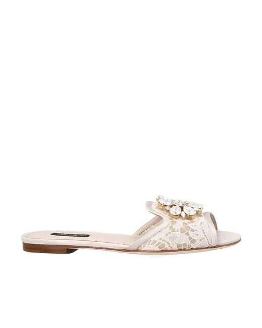 Dolce & Gabbana White Bianca Lace Detailed Sandals