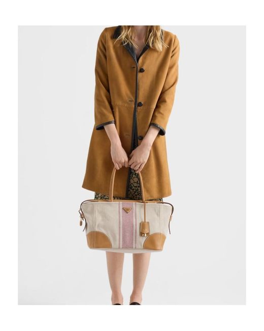 Prada Brown Large Canvas And Leather Tote Bag