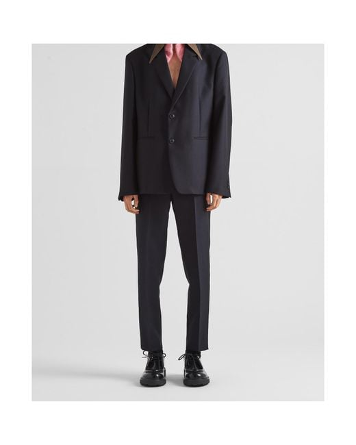 Prada Blue Mid-Rise Slim-Cut Tailored Trousers for men