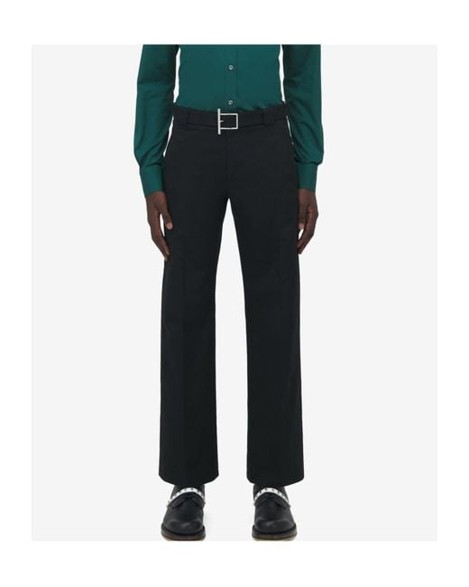 McQueen Black T-Bar Belt Trousers for men
