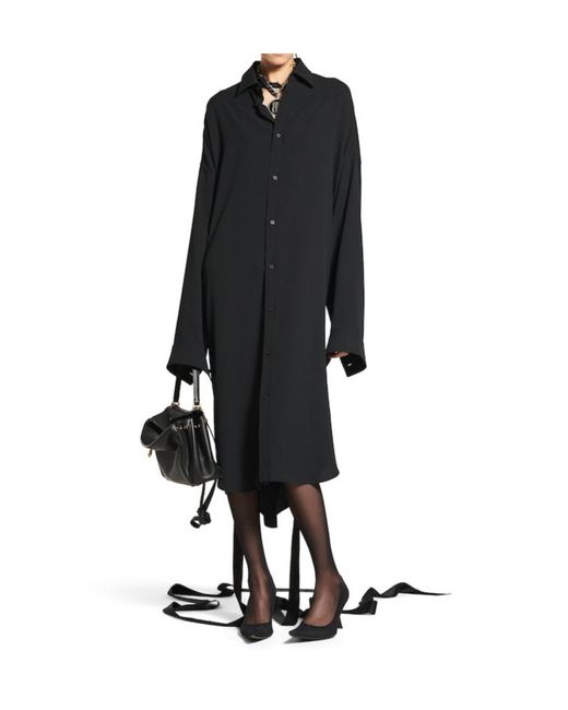 Balenciaga Lace-Up Shirt Dress in Black | Lyst