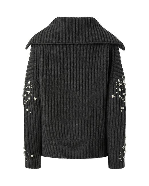 Pinko Black Embellished Zip-Up Knit Jacket