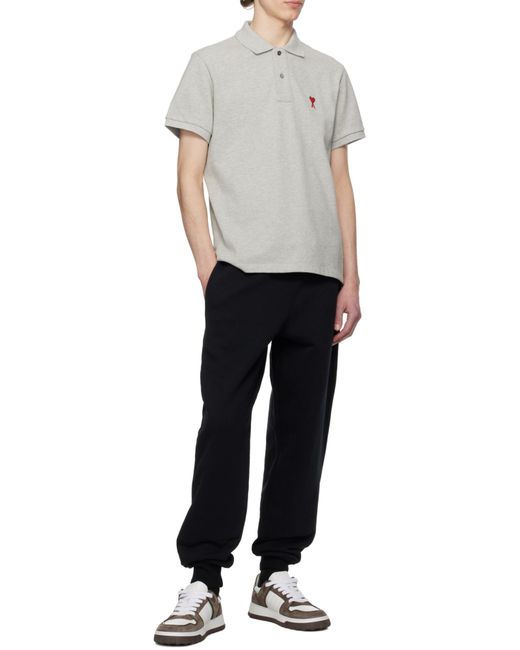 AMI Gray Short-Sleeved Polo Shirt for men