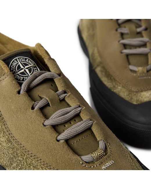 Stone Island Green Low-Top Suede Panel Casual Skate Shoes for men