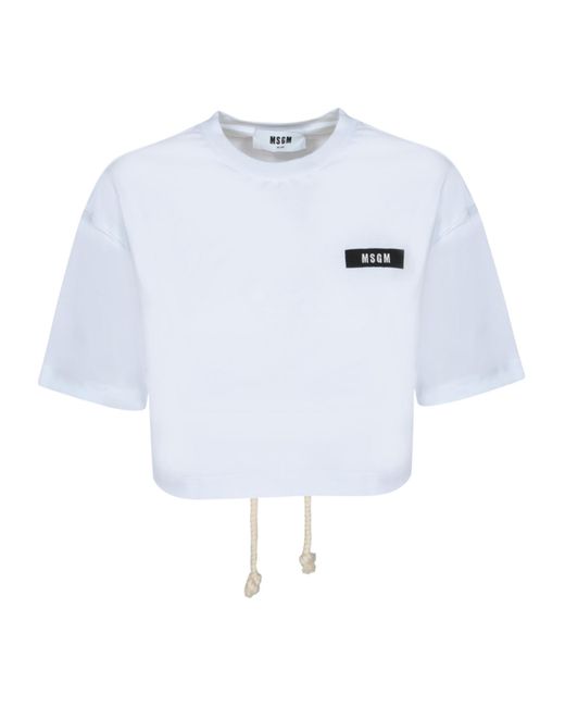 MSGM White Cropped T-Shirt