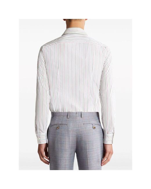 Etro White Multicoloured Striped Shirt With Logo for men