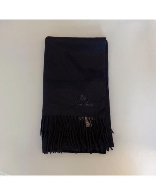 Loro Piana Blue Fringed Cashmere Scarf for men